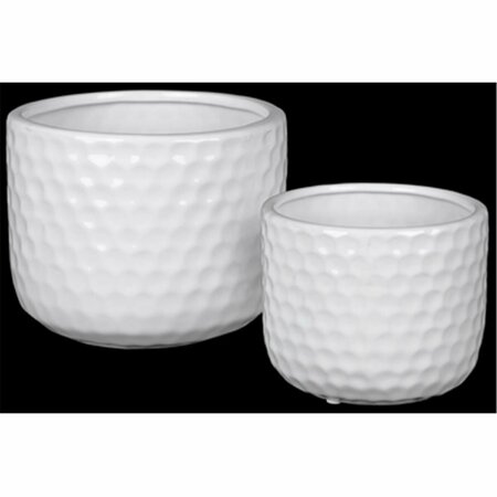URBAN TRENDS COLLECTION Ceramic Round Vase with Engraved Circle Design Body, White, 2PK 25046